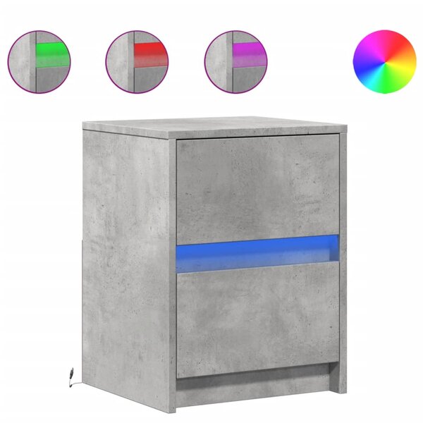 vidaXL Armoires de chevet et lumières LED 2 Pièces gris béton