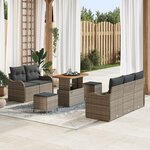 Set de canapé de jardin 8 pièces avec coussins gris en poly rattan et acacia