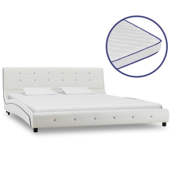 vidaXL Lit avec matelas à mémoire de forme Blanc Similicuir 160x200 cm