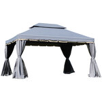 Tonnelle barnum pavillon de jardin style colonial double toit toile moustiquaires et toiles amovibles 3 9L x 2 9l x 2 8H m gris