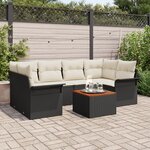 Ensemble de canapé de jardin vidaXL 7 pièces avec coussins noirs en poly rattan et acacia