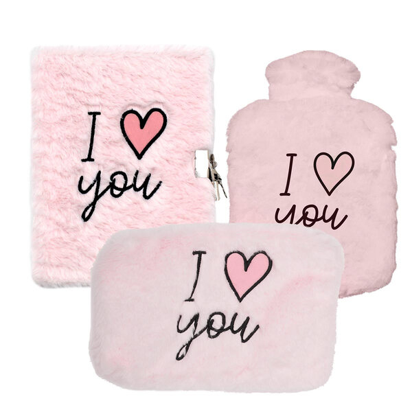 Lot cadeau Cocooning Bouillote  Journal intime & Pochette I Love you