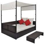 vidaXL Lit de jardin avec auvent Marron 190x130 cm Résine tressée
