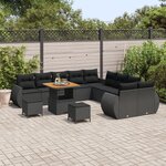 Ensemble de canapés de jardin de 13 pièces avec coussins noir poly rotin acacia