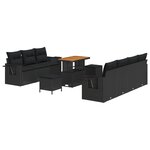Ensemble de 10 Pièces de Sofa de Jardin avec Oreillers Noir Rattan Poly Acacia
