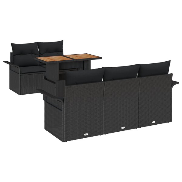 vidaXL Ensemble de Canapés de Jardin de 6 Pièces avec Coussins Noir Poly Rattan Acacia