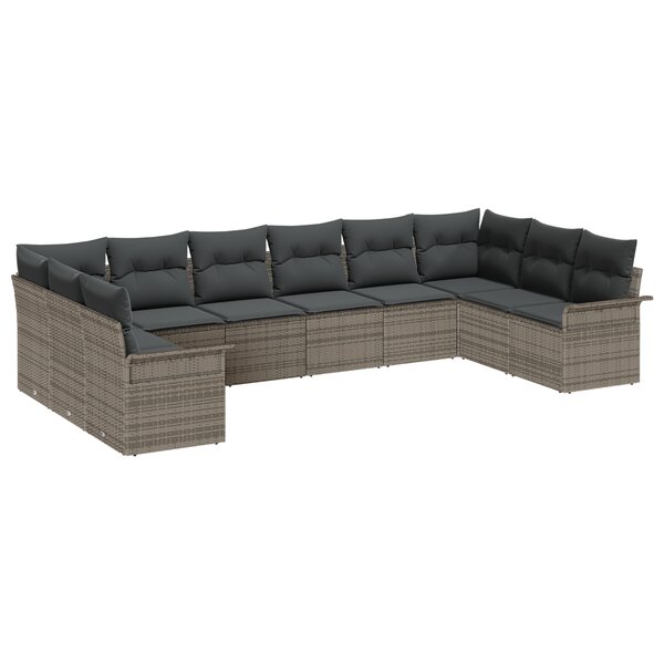 vidaXL Ensemble de Canapé de Jardin de 10 Pièces avec Coussins en Poly Rotin Gris