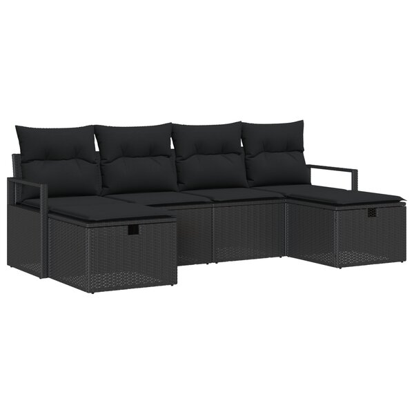 Set de Canapé de Jardin 6 Pièces avec Coussins Noir Rattan Poly