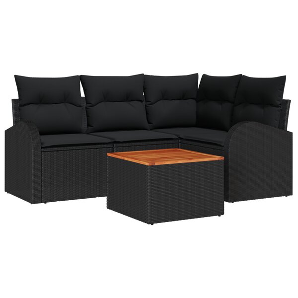 vidaXL 5 Pièces Canapé de Jardin avec Coussins Noir Poly Rotin Acacia