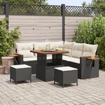 Ensemble de 8 pièces de canapé de jardin avec coussins noir en rattan poly acacia