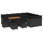 vidaXL Ensemble canapé de jardin 13 pièces avec coussins en poly rattan noir
