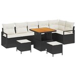Ensemble de canapé de jardin 9 pièces avec coussins Noir Poly Rotin Acacia