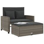 vidaXL Canapé de jardin 2 places avec coussins gris résine tressée