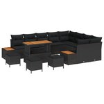 Ensemble de canapé de jardin de 13 pièces avec coussins Noir Poly Rattan Acacia