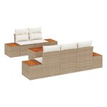 Canapés de Jardin 6 pièces avec Coussins Beige Rattan Acacia