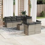 vidaXL Salon de jardin 8 Pièces avec coussins gris clair résine tressée
