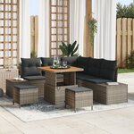 Ensemble de 8 pièces de sofa de jardin avec coussins gris rotin poly acacia