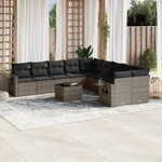 vidaXL Salon de jardin 11 Pièces avec coussins gris résine tressée
