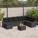 vidaXL Ensemble de canapé de jardin 9 pièces avec coussins Noir Poly Rattan Acacia