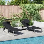 vidaXL Chaises longues pliantes 2 Pièces avec auvent Noir tissu Oxford 600D