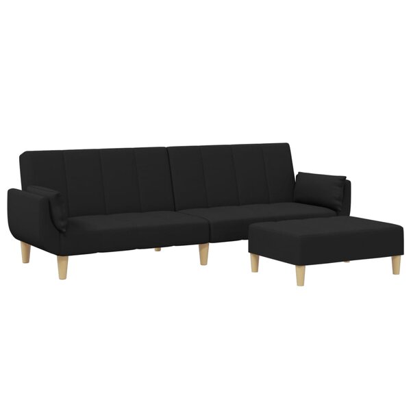 vidaXL Canapé-lit à 2 places avec repose-pied noir tissu