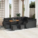 Ensemble de canapé de jardin 13 pièces avec coussins Noir Poly Rotin Acacia