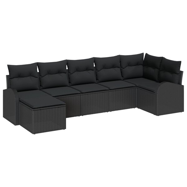 vidaXL Ensemble de canapé de jardin 7 pièces avec coussins en poly rattan noir