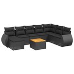 vidaXL Salon de jardin 9 Pièces avec coussins noir résine tressée