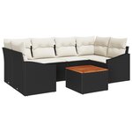 vidaXL Ensemble de canapé de jardin de 7 pièces avec coussins Noir Poly Rattan Acacia