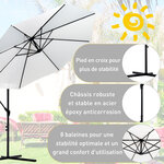 Parasol déporté octogonal inclinable manivelle pied acier Ø 3 x 2 5H m crème
