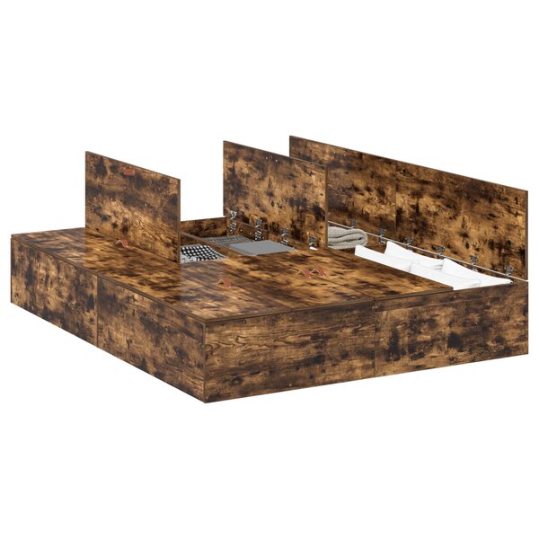 vidaXL Cadre de lit de rangement Chêne fumé 160x200 cm