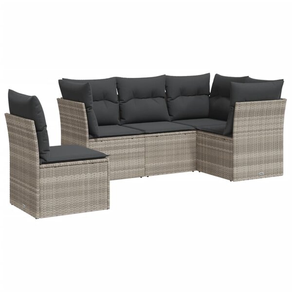 vidaXL Salon de jardin 5 Pièces avec coussins gris clair résine tressée