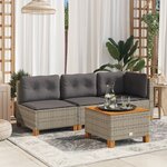vidaXL Canapé de jardin sans accoudoirs coussins gris résine tressée