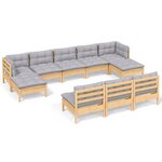 vidaXL Salon de jardin 10 Pièces avec coussins gris Bois de pin