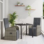 vidaXL Ensemble de salle à manger de jardin 3 pièces avec coussins en rotin poly gris