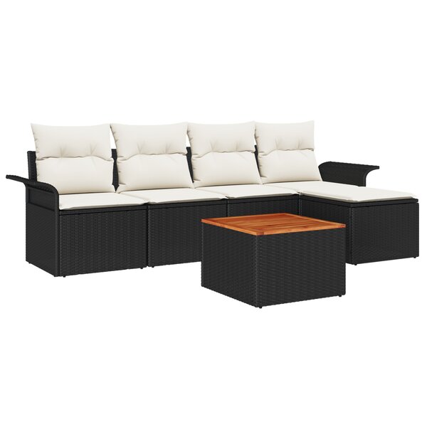 vidaXL Ensemble de canapé de jardin de 6 pièces avec coussins en poly rotin noir et acacia