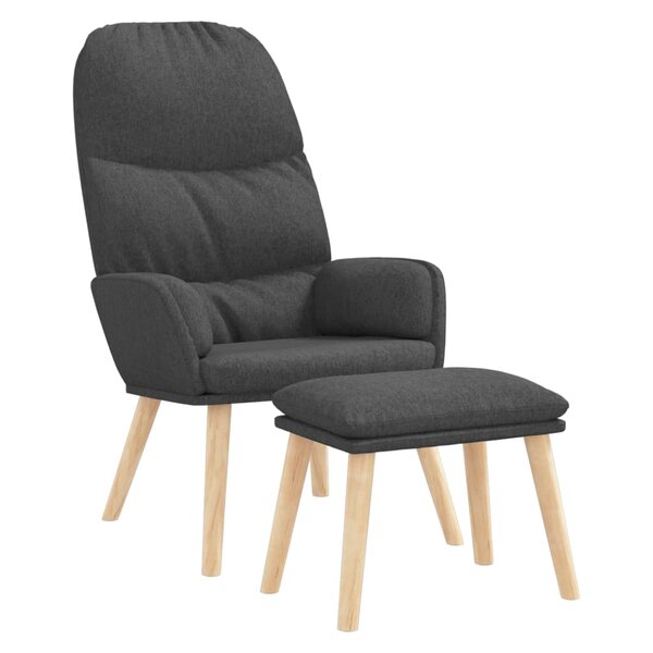 vidaXL Chaise de relaxation avec tabouret Gris foncé Tissu