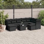 vidaXL Salon de jardin 10 Pièces avec coussins noir résine tressée
