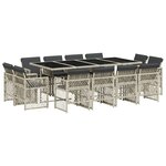 vidaXL Ensemble à manger de jardin et coussins 13 Pièces gris clair rotin