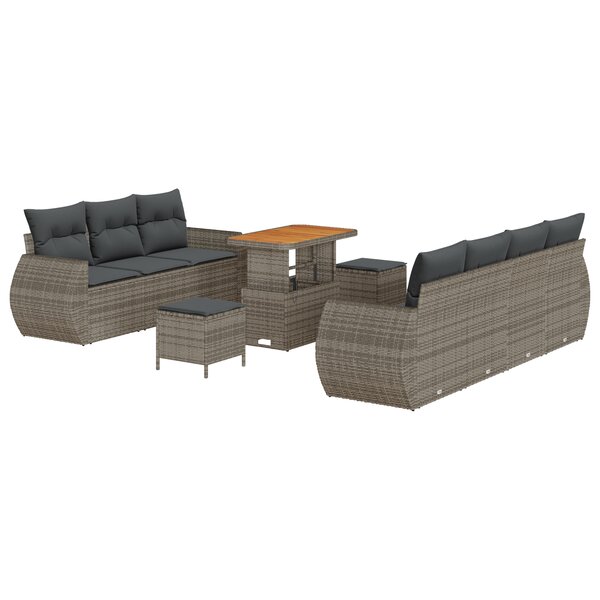 Ensemble de Canapés de Jardin de 10 Pièces avec Coussins en Rattan Poly Gris Acacia