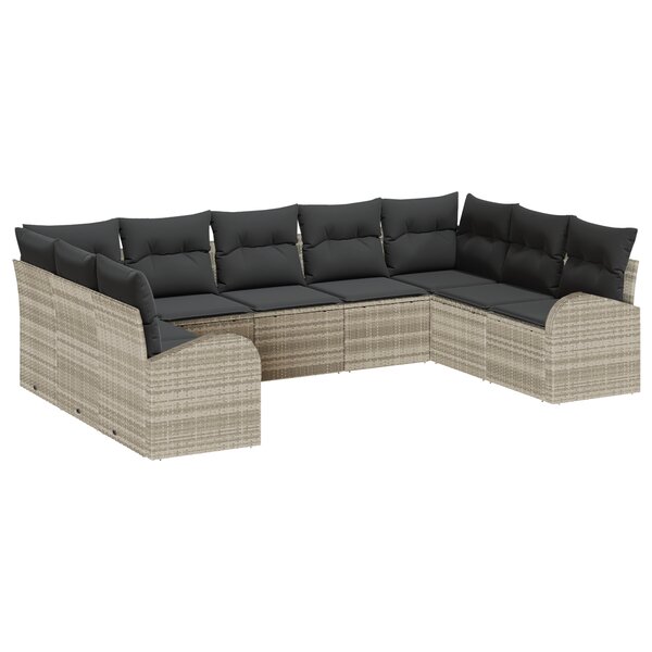 vidaXL Ensemble de Canapé de Jardin de 9 Pièces avec Coussins Gris Clair Rotin Synthétique