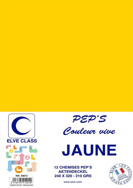 Pqt de 12 Chemises 210 g 240 x 320 mm PEP'S Coloris Vifs Jaune ELVE