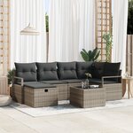 Ensemble de Canapés de Jardin 7 pièces avec Coussins Gris Poly Rotin