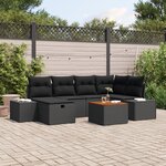 vidaXL Ensemble de canapé de jardin 7 pièces avec coussins en poly rotin noir