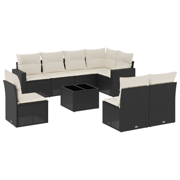 vidaXL Salon de jardin 9 Pièces avec coussins noir résine tressée