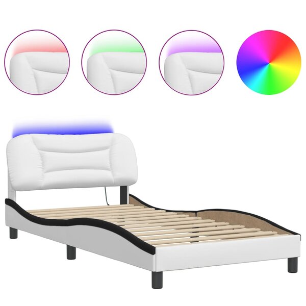 vidaXL Cadre de lit avec lumières LED blanc noir 100x200 cm similicuir