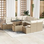 vidaXL Ensemble de salon de jardin 9 pièces avec coussins en rattan poly beige