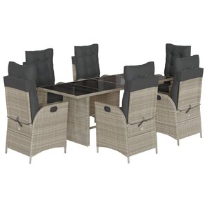 vidaXL Ensemble à manger de jardin et coussins 7 Pièces gris clair rotin