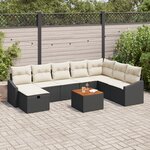 vidaXL Ensemble de canapé de jardin 9 pièces avec coussins en poly rattan noir