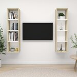 vidaXL Meubles TV muraux 2 Pièces Blanc et chêne sonoma Bois d'ingénierie